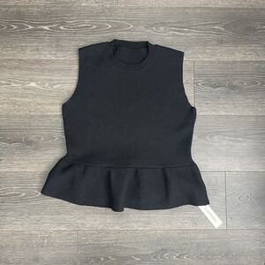 Commense Black Ruffle Peplum‎ Sleeveless Sweater Vest NWT Preppy Size Medium